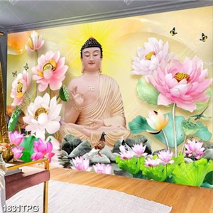 Tranh Phật Tổ và Sen đẹp