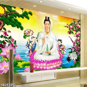 Tranh Phật Bà Quan Âm và tiên đồng