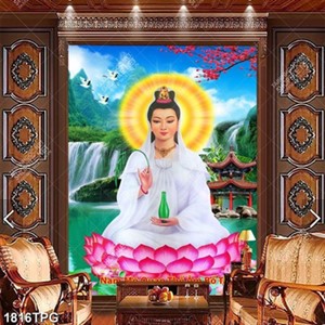 Tranh Bồ Tát bên thác nước file psd