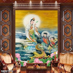 Tranh Quan Âm Bồ Tát cưỡi rồng trên biển