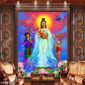 Tranh Quan Âm và tiên đồng file psd siêu nét