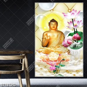 Tranh Phật và hoa Sen nền 3D