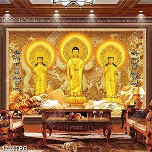 Tranh thờ Tây Phương Tam Thánh nền phù điêu đẹp