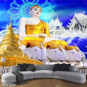 Tranh chùa dát vàng và tượng Phật A Di Đà