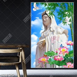 Tranh Phật Quan Thế Âm và tre file psd