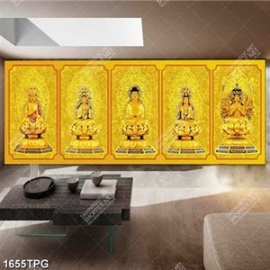 Tranh Phật A Di Đà và 4 vị Bồ Tát