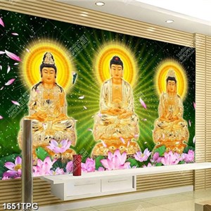 Tranh Tượng Tây Phượng Tam Thánh nền hoa Sen đẹp