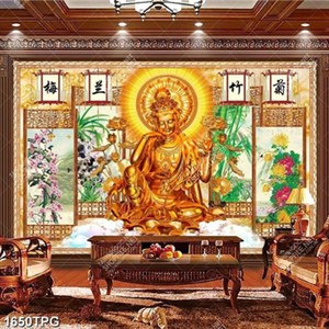 Tranh Thờ Phật Quan Âm nền thư pháp đẹp