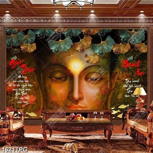 Tranh ghép tượng Phật và thư pháp