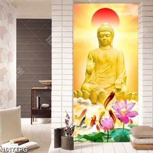 Tranh tượng Phật và hoa sen cá chép