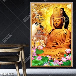 Tranh Tượng Phật Bà Quan Âm và hoa Sen in cỡ lớn