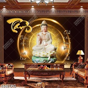 Tranh Phật Bà Quan Âm và thư pháp chữ Tâm