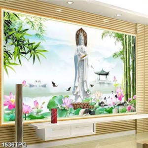 Tranh tượng Quan Thế Âm và hồ Sen