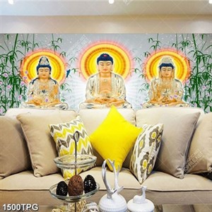 Tranh tượng Tây Phương Tam Thánh nền trúc file psd