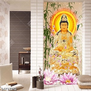 Tranh tượng Quan Thế Âm Bồ Tát nền trúc chất lượng cao