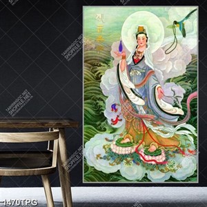 Tranh Phật Bà Quan Âm và sóng biển chất lượng cao
