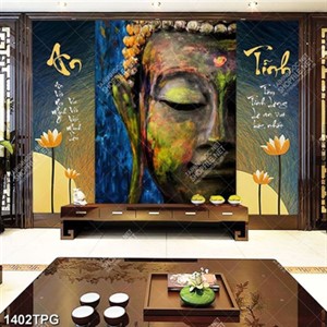 Tranh ghép thư pháp và tượng Phật