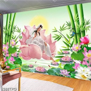 Tranh Phật Quan Âm bên hồ sen chất lượng cao