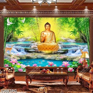 Tranh Phật A Di Đà trên thác cỡ lớn