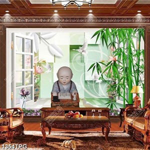 Tranh chú tiểu đọc kinh Phật