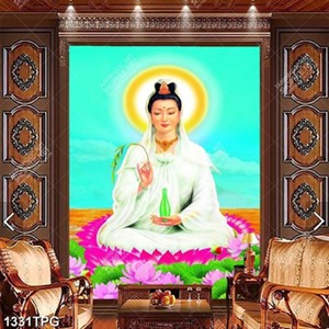 Tranh Phật Quan Âm và hoa Sen