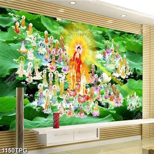 Tranh Tây Phương cực lạc thánh nền lá Sen