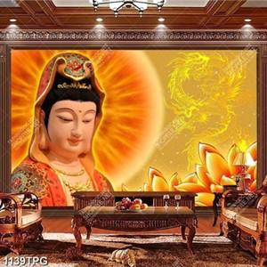 Tranh Phật Quan Âm và hoa Sen