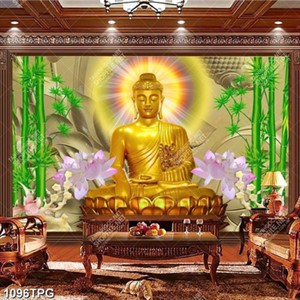 Tranh tươợng Phật Thích Ca bằng vàng và tre