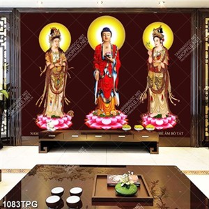 Tranh Phật Tổ và 2 vị Quan Âm