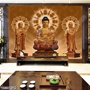 Tranh 3 tượng Phật điêu khắc chất lượng cao