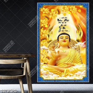 Tranh Phật từ bi và hoa Sen