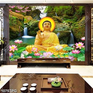 Tranh Phật Tổ bên thác nước