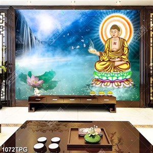 Tranh sơn dầu Phật Tổ bên thác nước