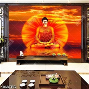 Tranh Phật Thích Ca và hoàng hôn