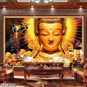 Tranh tượng điêu khắc Phật Quan Âm và thư pháp chữ nhẫn