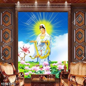 Tranh Phật Quan Âm và hồ Sen