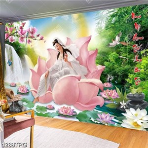 Tranh Quan Âm bên hồ Sen chất lượng cao