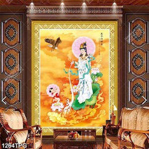 Tranh sơn dầu Quan Âm và tiên đồng