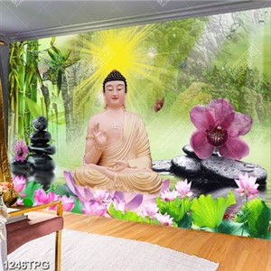 Tranh Phật A Di Đà và Sen in kính chất lượng cao