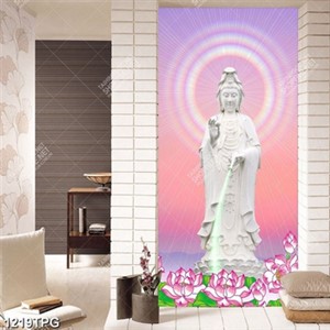 Tranh Phật và hoa Sen in kính chất lượng cao