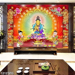 Tranh thờ Phật Quân Âm Bồ Tát và tiên đồng