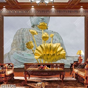 Tranh Tượng Phật và Sen vàng chất lượng cao