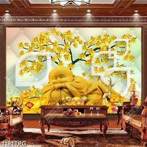 Tranh chú tiểu bên cây kim tiền vàng