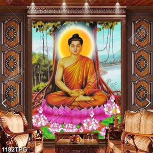 Tranh sơn dầu Phật Thích Ca và gốc bồ đề