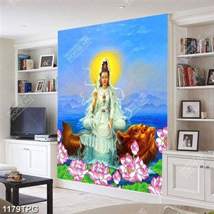 Tranh sơn dầu Phật Quan Âm cưỡi cá chép