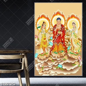 Tranh Đức Phật và 2 Bồ Tát in kính đẹp chất lượng cao
