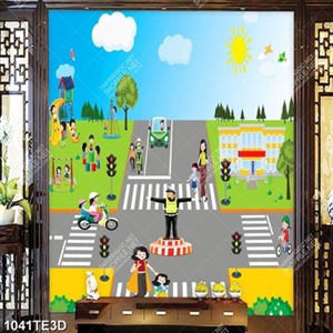 Tranh an toàn giao thông in tường mẫu giáo đẹp