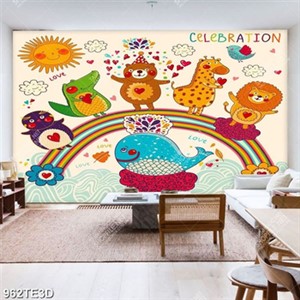 Tranh các con vật cute và cầu vồng trang trí tường
