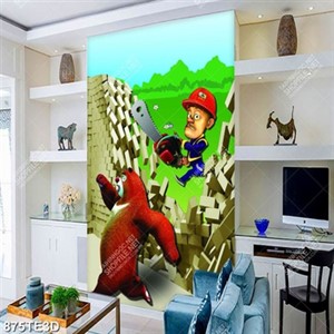 Tranh tranh trí tường 3D chú gấu và bác công nhân file psd