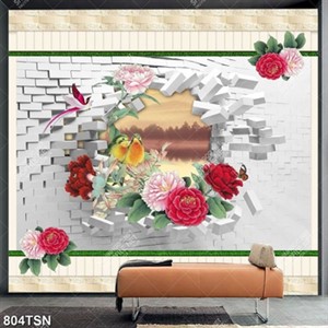 Tranh 3D dán tường hoa mẫu đơn